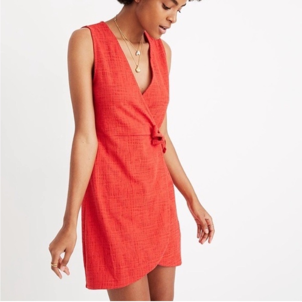 - Madewell Texture & Thread Saffron Red Crosshatch Side-Tie Dress Size 3x